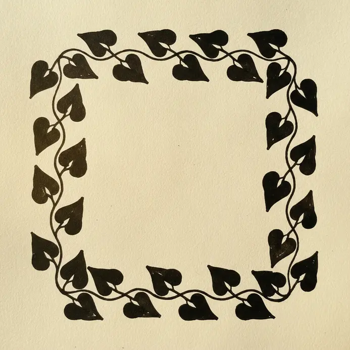 A continuous border pattern of curving vines with simple, alternating leaves along its length.