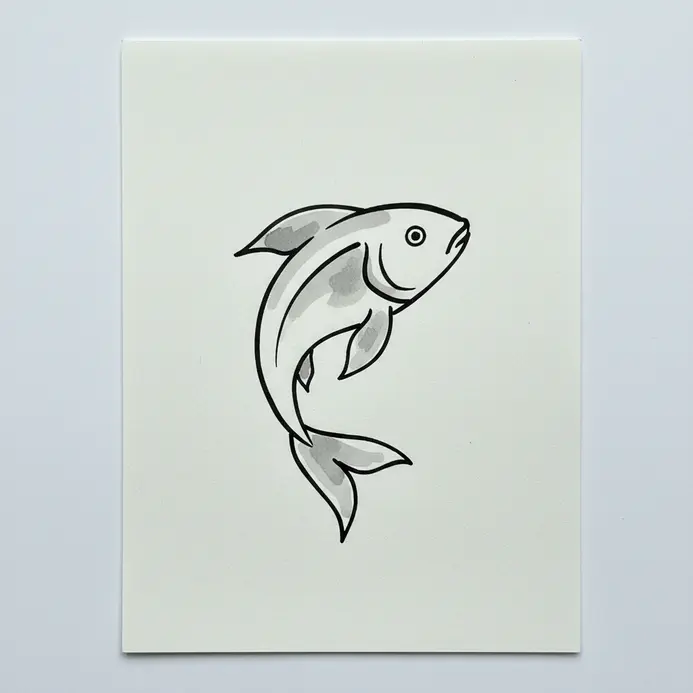 A stylized, flowing fish shape with minimal detail, emphasizing a smooth, curved outline.