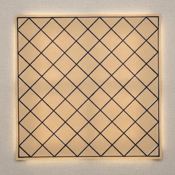 A precise geometric grid of interlocking diamond shapes, filling a defined area within a motif.