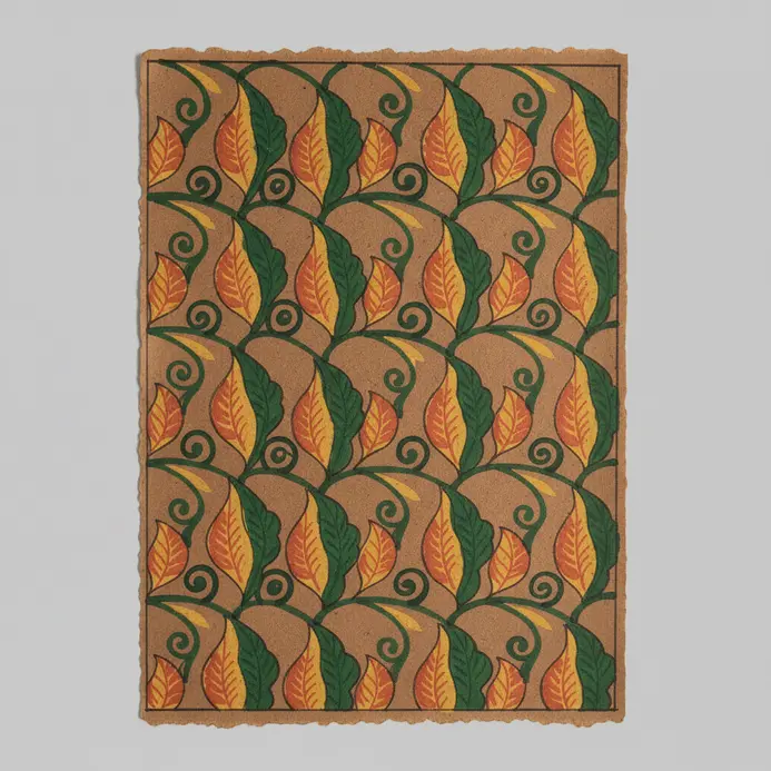 A continuous border pattern of intertwining vines and stylized leaves drawn with ink.