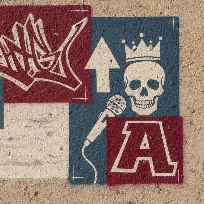 A detailed image created by layering cut stencils and spray paint.