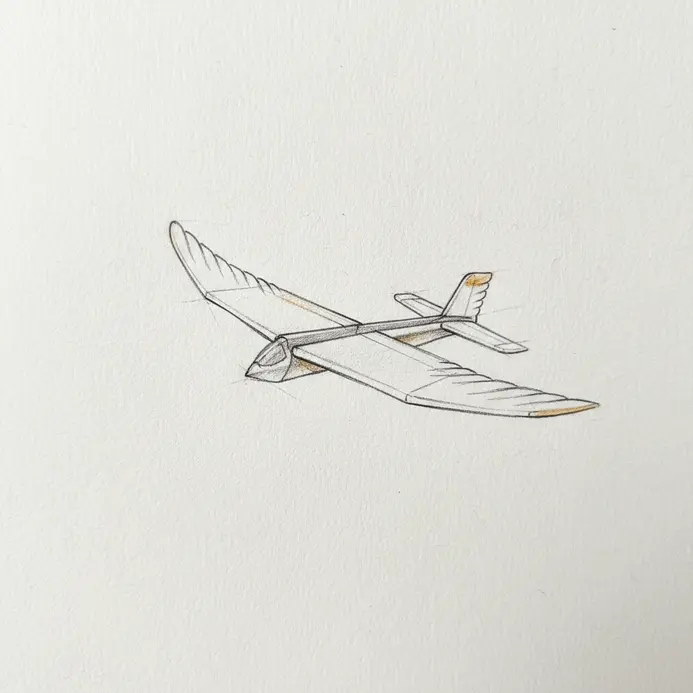 A basic line drawing of a folded paper airplane, inspired by the gliders from Castle in the Sky.