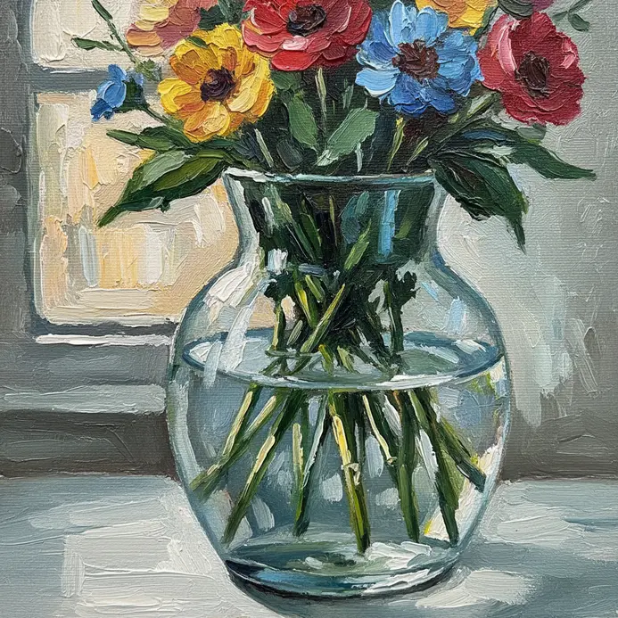 An initial painting stage with simplified dark and light shapes on a reflective jug.