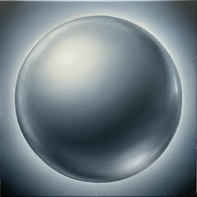 A smooth gradient of midtone grays depicting the turning surface of a metal sphere.