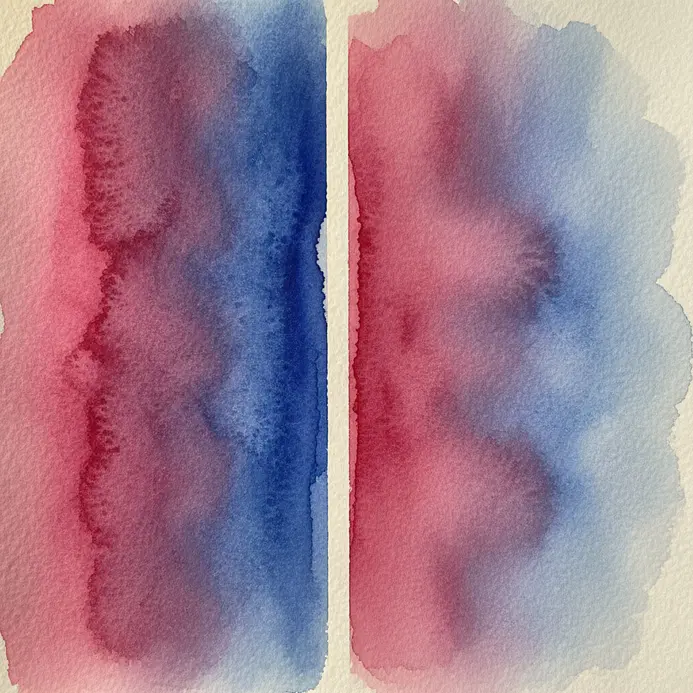 Two adjacent color shapes, one with a crisp, defined border and one with a soft, diffused edge.