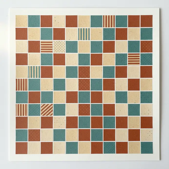 A simple mosaic picture of a house is created using a grid of 100 colored paper squares.