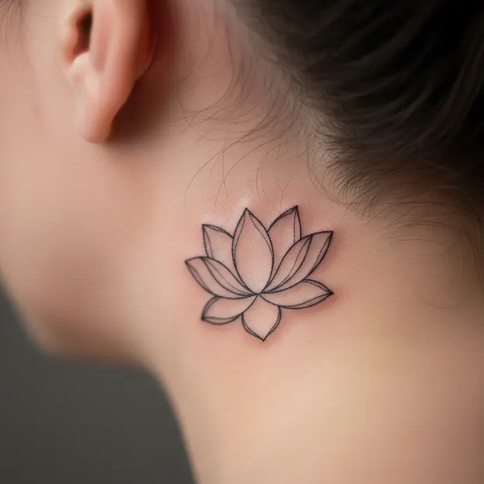 A clean, unshaded outline of a lotus flower, scaled to fit the area behind the ear.