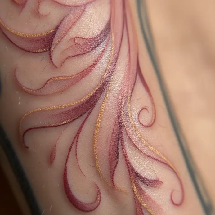 Close-up detail of a fresh tattoo on skin, showing subtle plasma and ink on the surface.