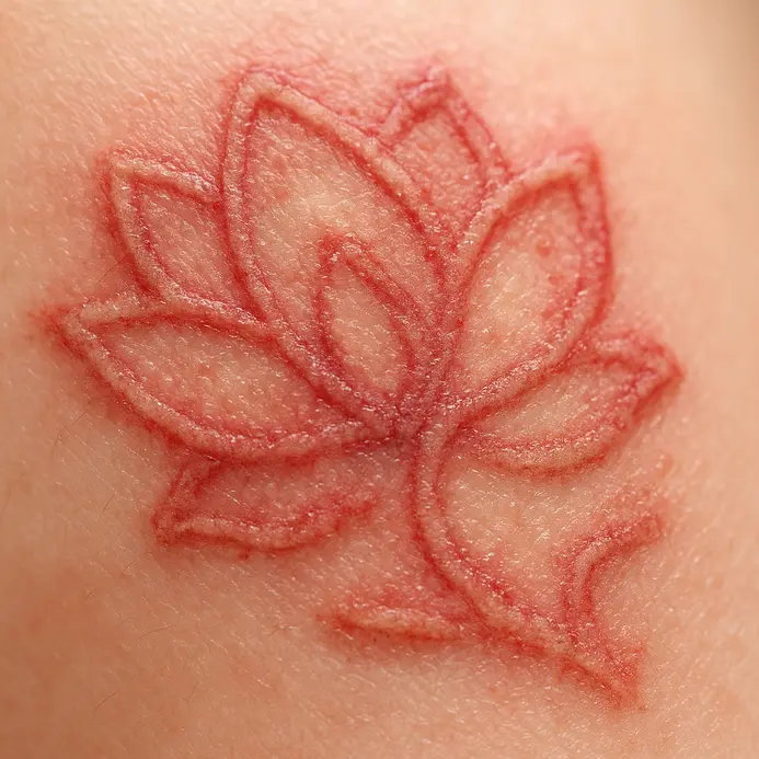 A detailed view of a new tattoo on skin, highlighting its initial healing stage.