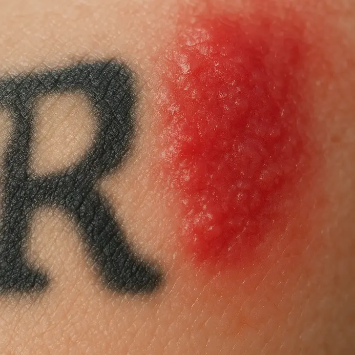 Side-by-side images showing a normal healing tattoo and one with signs of irritation.