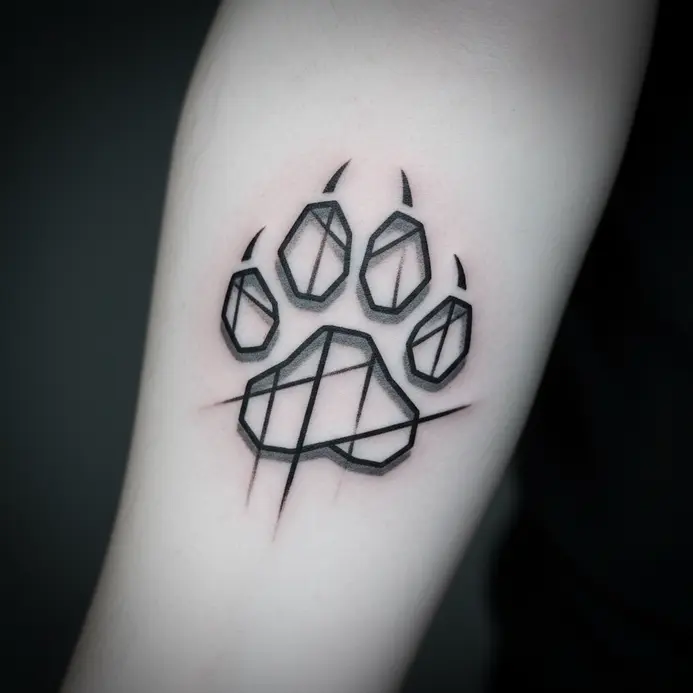 A stylized cat paw shape made of straight lines and sharp angles