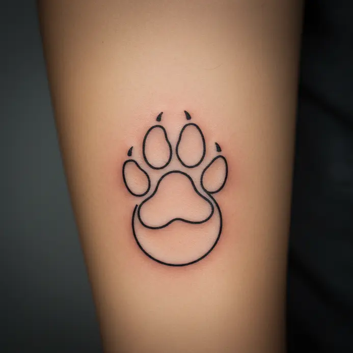 A single, continuous black line forms the shape of a cat paw