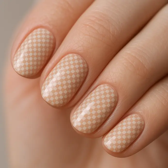 A very fine, subtle checkerboard pattern in nude and off-white, almost like a textured effect.