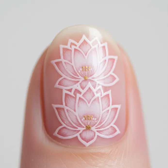 Two overlapping lotus flowers stamped in shades of pink and white for a dimensional effect.
