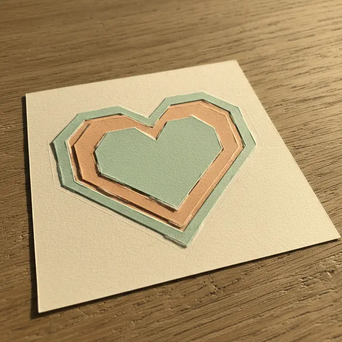 A dimensional layout with three layers of cardstock in different colors, each offset, holding a small photo and embellishment.