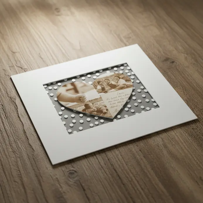 A central photo that pops up from the page using small foam dots, creating a shadow and depth.