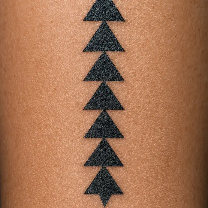 Several detailed arrowhead shapes pointing in the same direction along the length of the forearm.