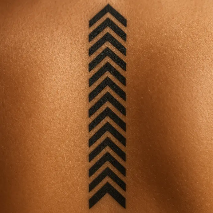 A vertical line of stacked V-shaped chevrons running down the vertebrae.