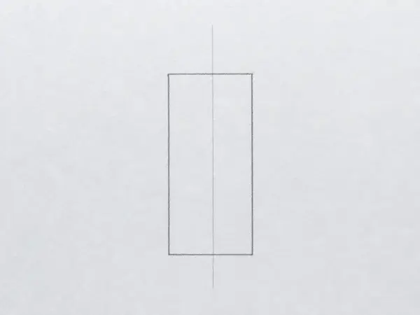 A light vertical line with a simple cylindrical candle body shape sketched around it on white paper.
