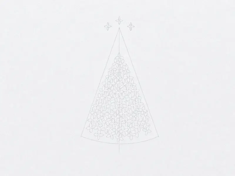 The conical shape is now filled with many small four-petaled floret shapes, creating a dense, textured cluster.
