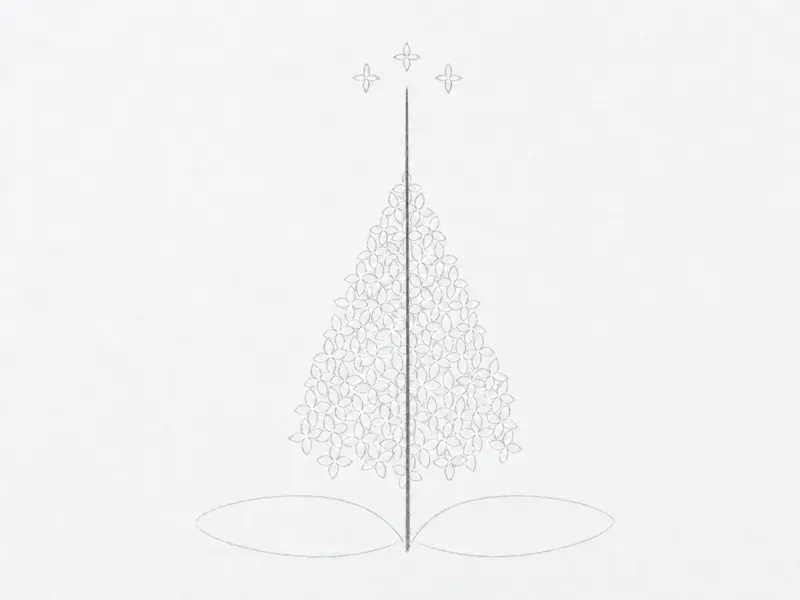A clean pencil drawing of a lilac cluster, stem, and leaves after the initial light guide shapes have been erased.