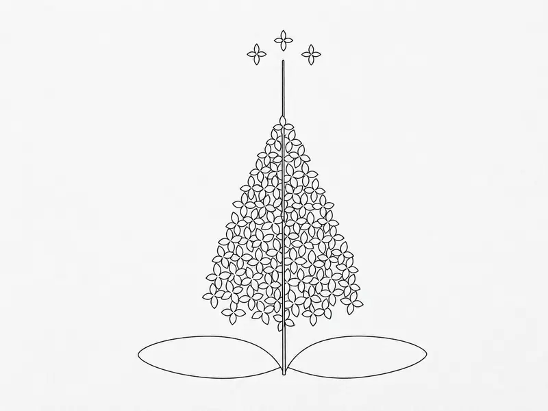 The lilac drawing outlined in black ink, showing distinct four-petaled florets, a solid stem, and defined leaves.