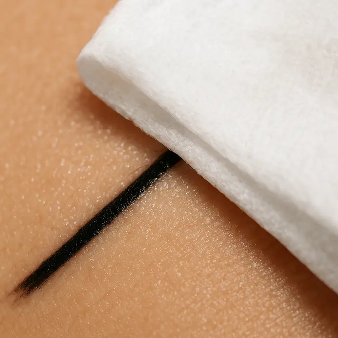A white paper towel being used to gently pat a washed tattoo dry on a wrist.