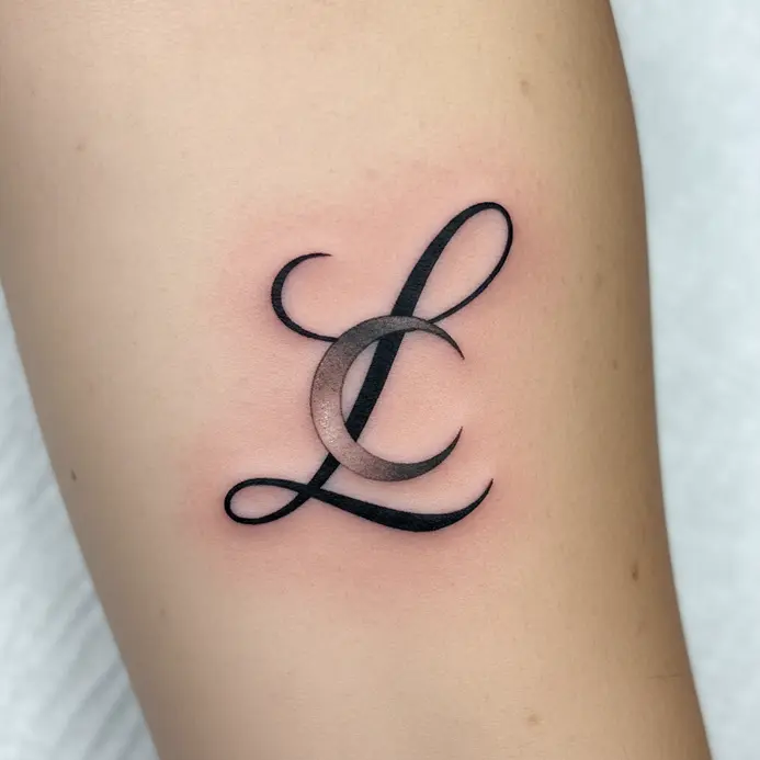 A script letter L where the negative space forms or cradles a crescent moon.