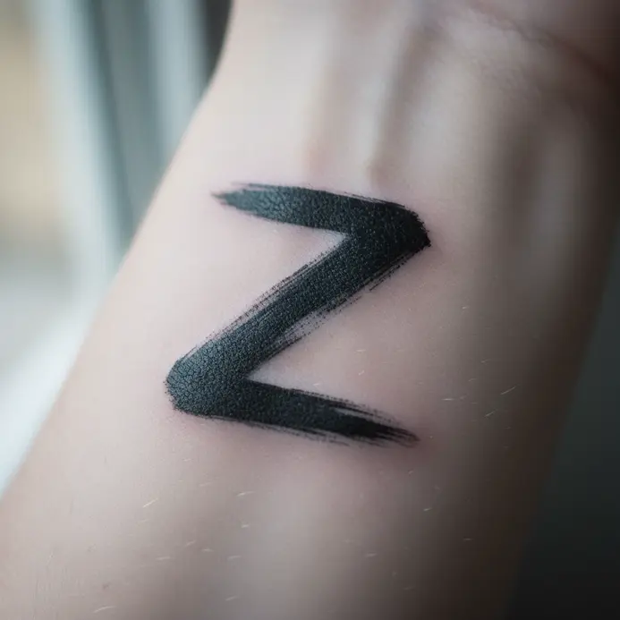A fluid, uneven black line creates a Z with textured, brush-like ends.