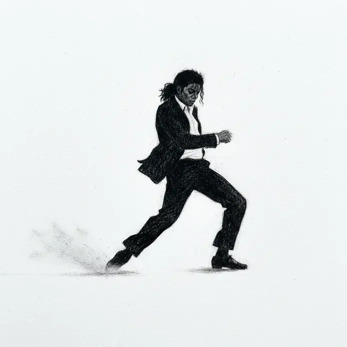 A fluid, dark silhouette of a person with one leg forward and the other sliding back, suggesting motion.