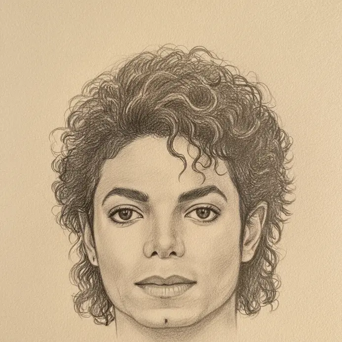 A sketch focusing on the shape and texture of curly hair using overlapping soft, looping pencil lines.