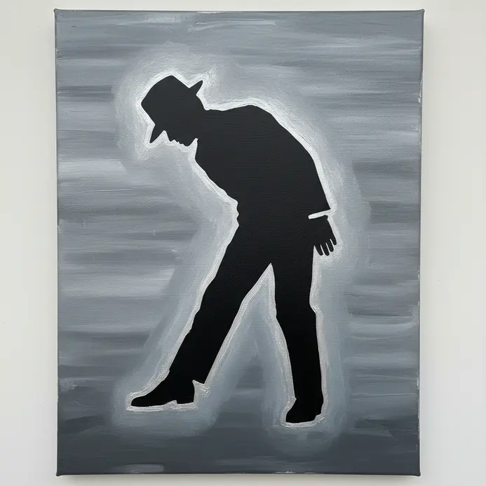 A clean, simplified black silhouette of Michael Jackson leaning at his iconic 45-degree angle.