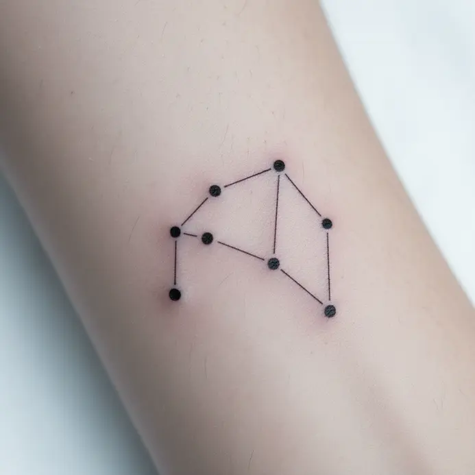 Small dots connected by fine lines forming a star constellation on the side of the neck.