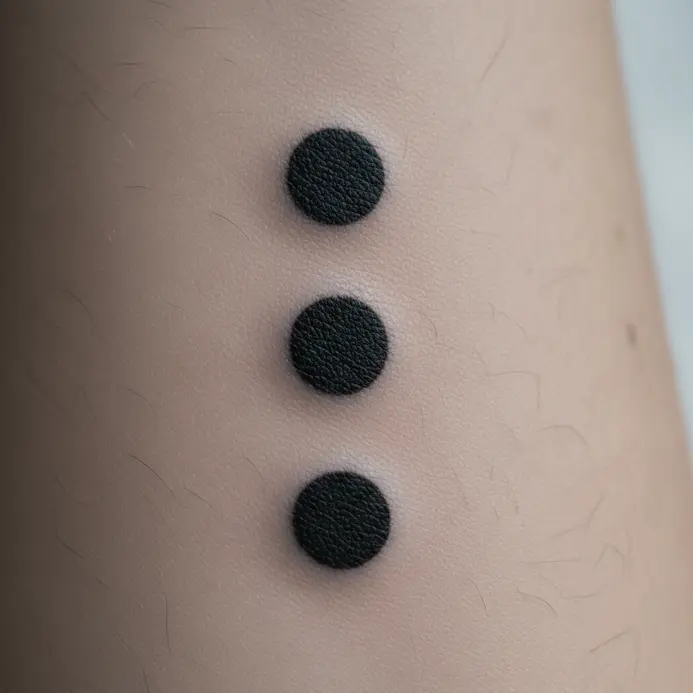 Three small, solid black dots in a vertical line, often placed on the wrist or hand.