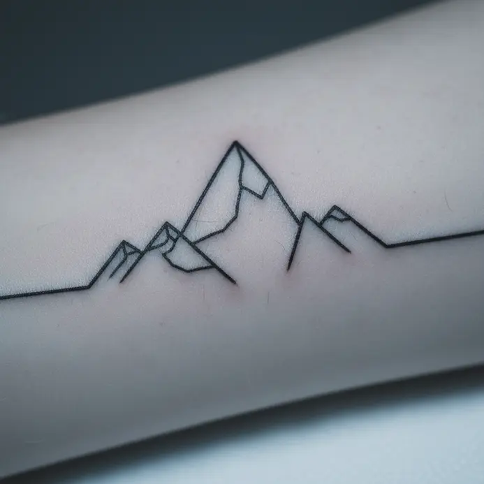 A continuous black line forming a series of mountain peaks across the forearm or calf.