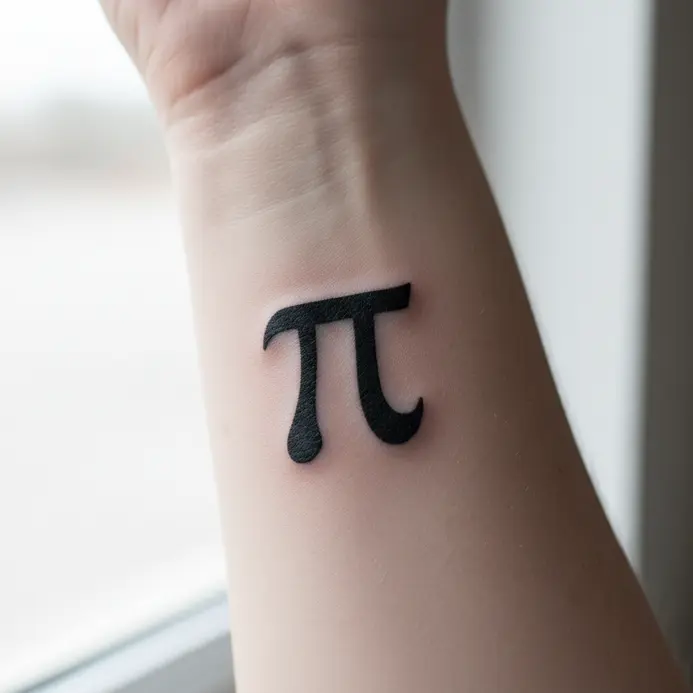 The mathematical symbol for pi rendered in a clean, sans-serif font on the inner arm.