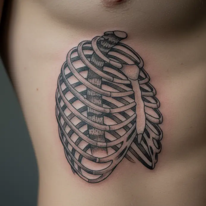 A diagram highlighting the thin skin and proximity to bone on the human rib cage.