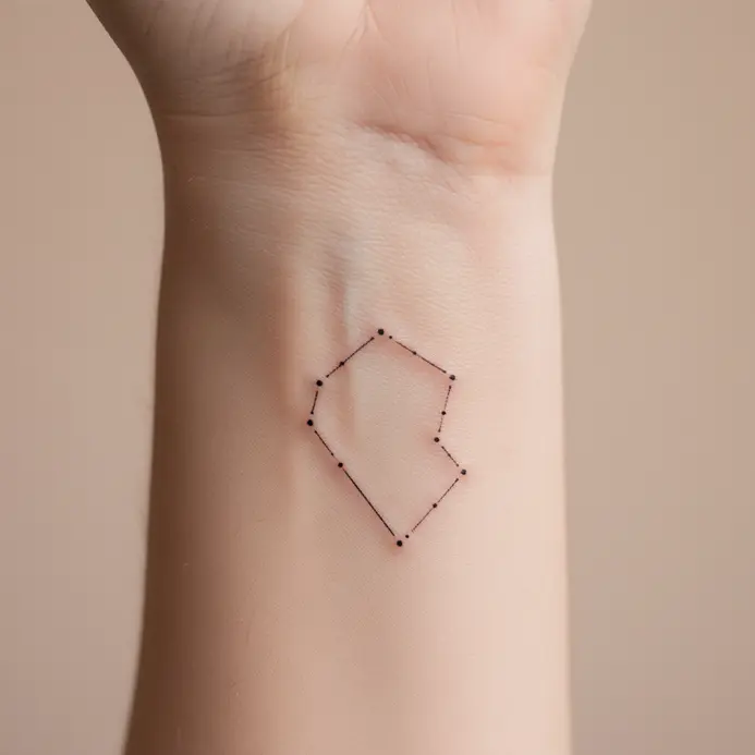 A single, clean line connects small dots to form the Pisces constellation on a wrist.