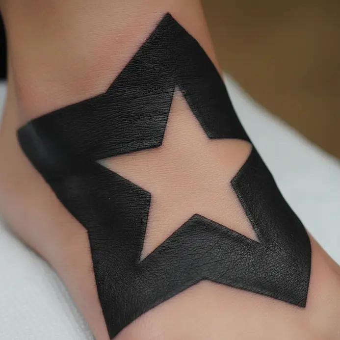 The outline of two fish is formed by stars, with the skin left blank inside, on the top of a foot.