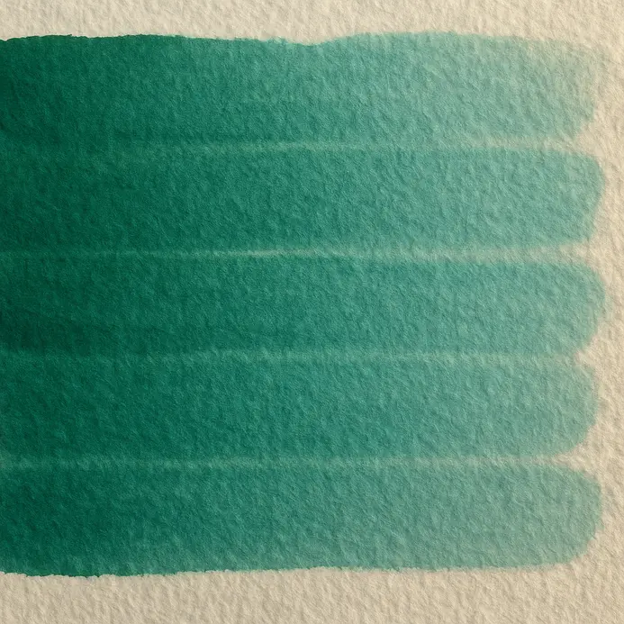 A test stroke on scrap paper showing the ideal creamy watercolor consistency.