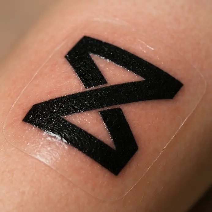A new tattoo is covered with a clear, adhesive bandage for healing.