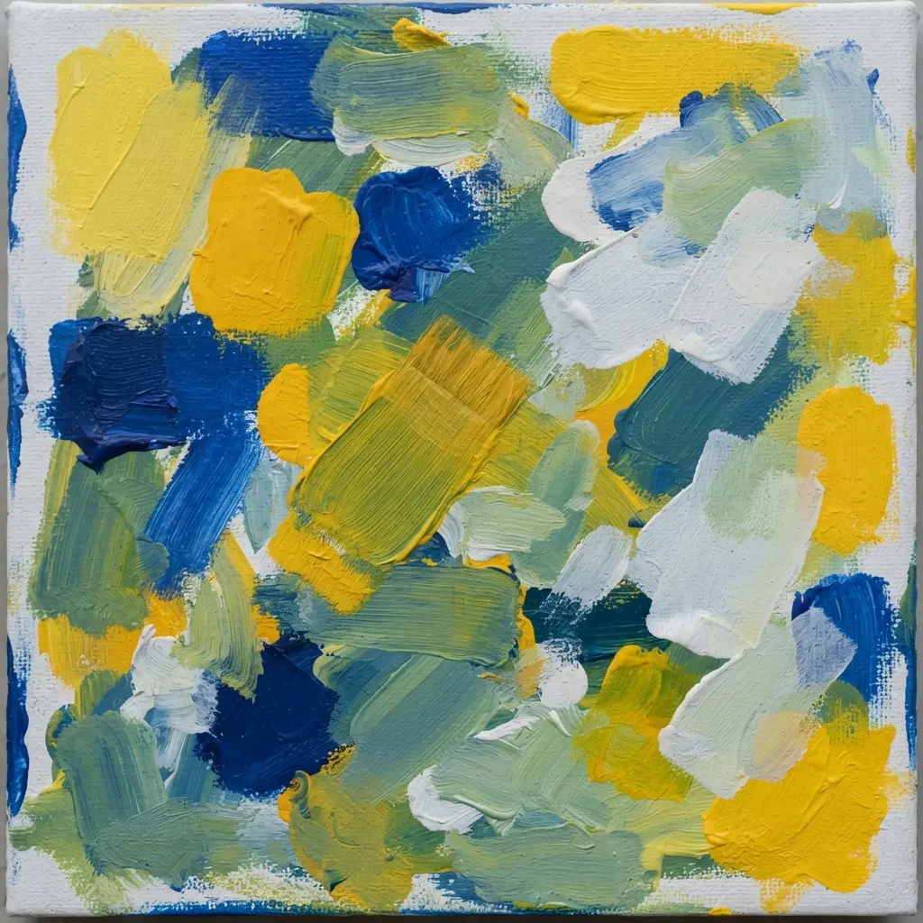 Acrylic Painting Techniques for Beginners shown beside synthetic brushes, palette, water jar, and canvas board.