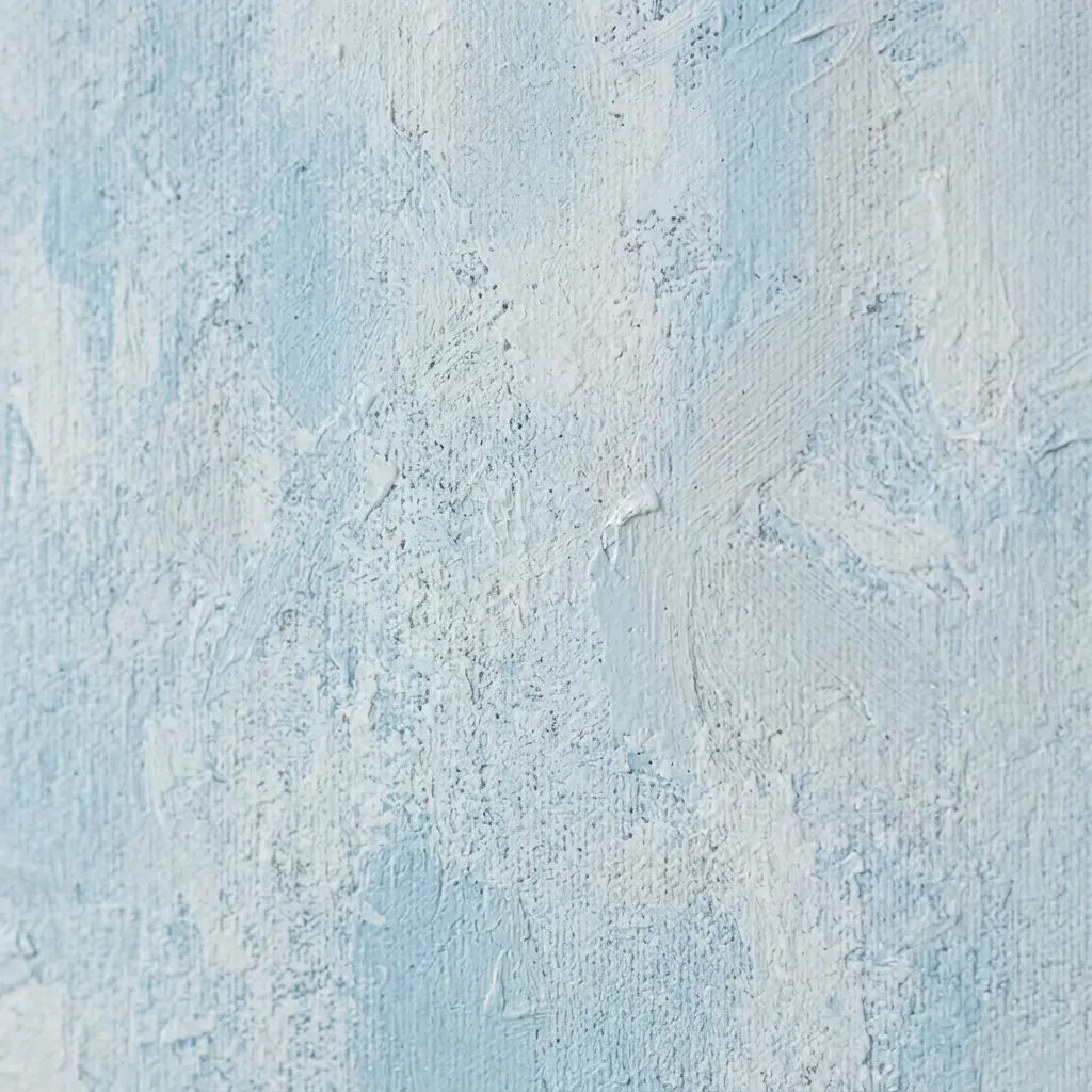 Acrylic Painting Techniques for Beginners shown in layered pale blue and white scumbled strokes on canvas.