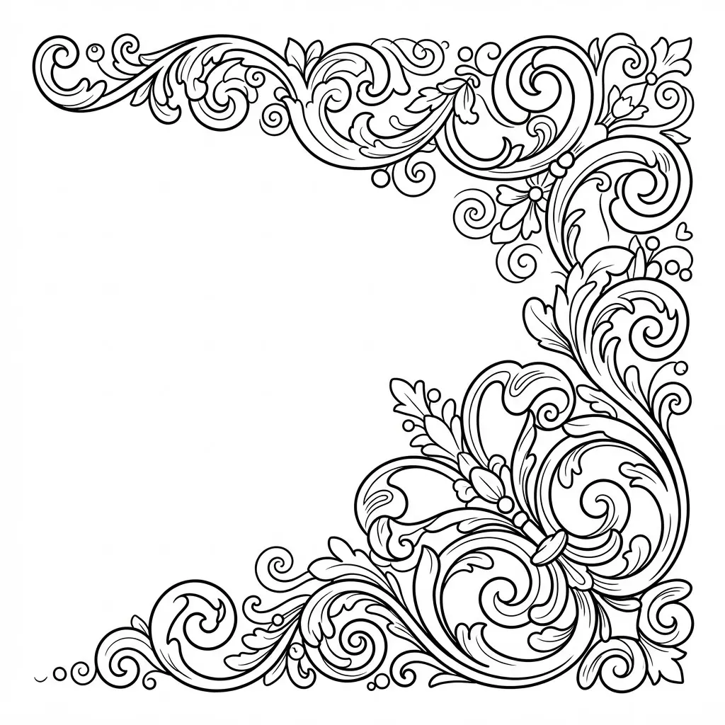 A Victorian corner frame features curling filigree, small leaves, and open spaces.
