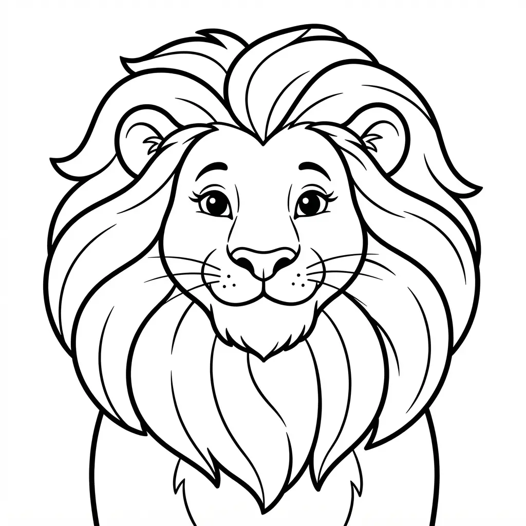 Animal coloring pages featuring a majestic lion with a flowing mane in bold black-and-white outline art.