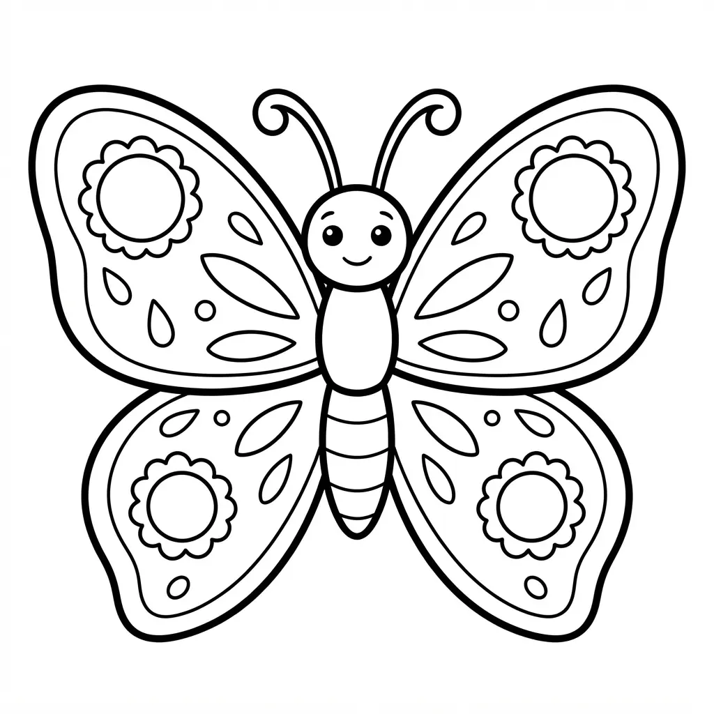 Animal coloring pages featuring a butterfly with clear wing patterns and open spaces for colored pencils.