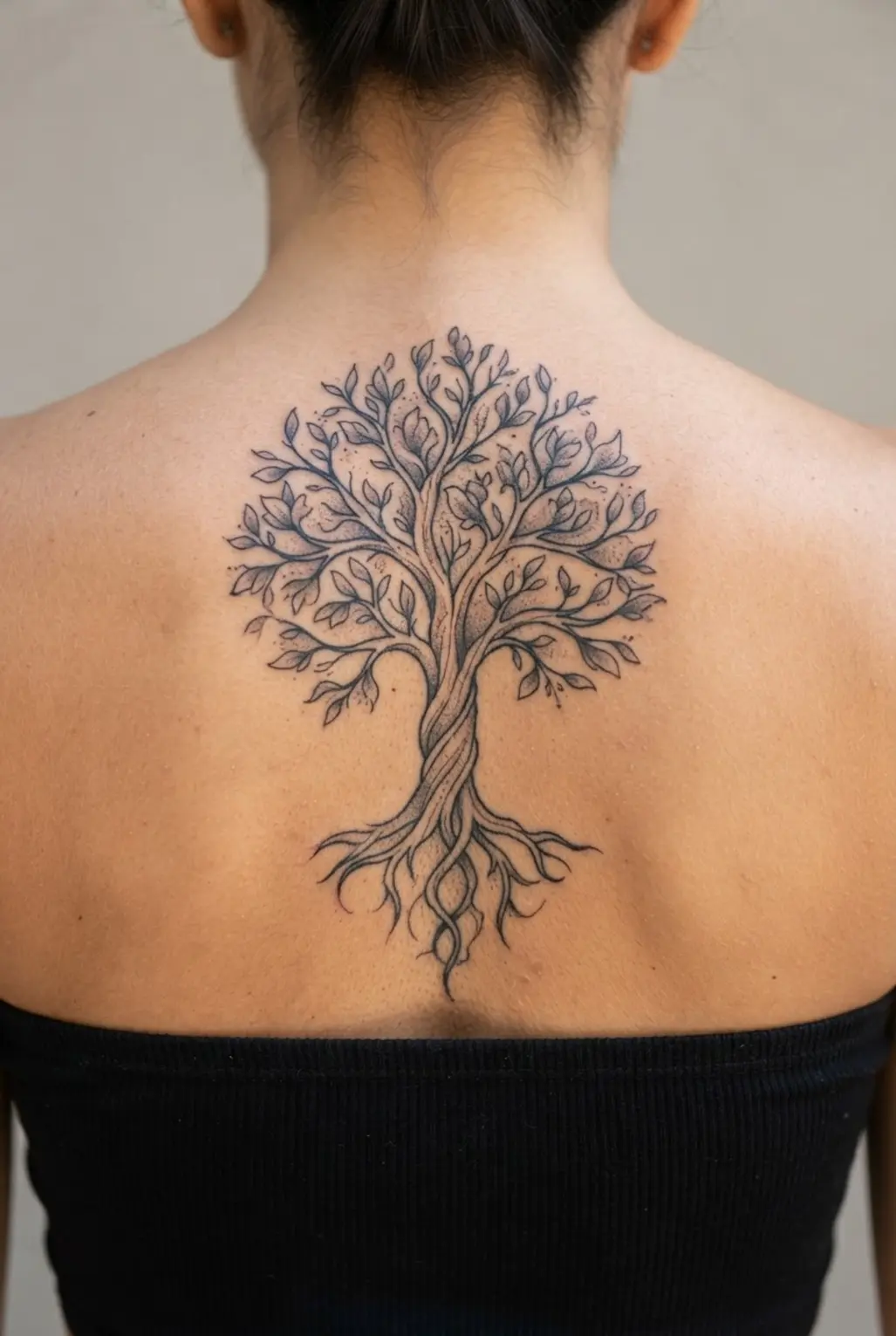 A stylized tree of life fills the center back with spreading branches and visible roots.