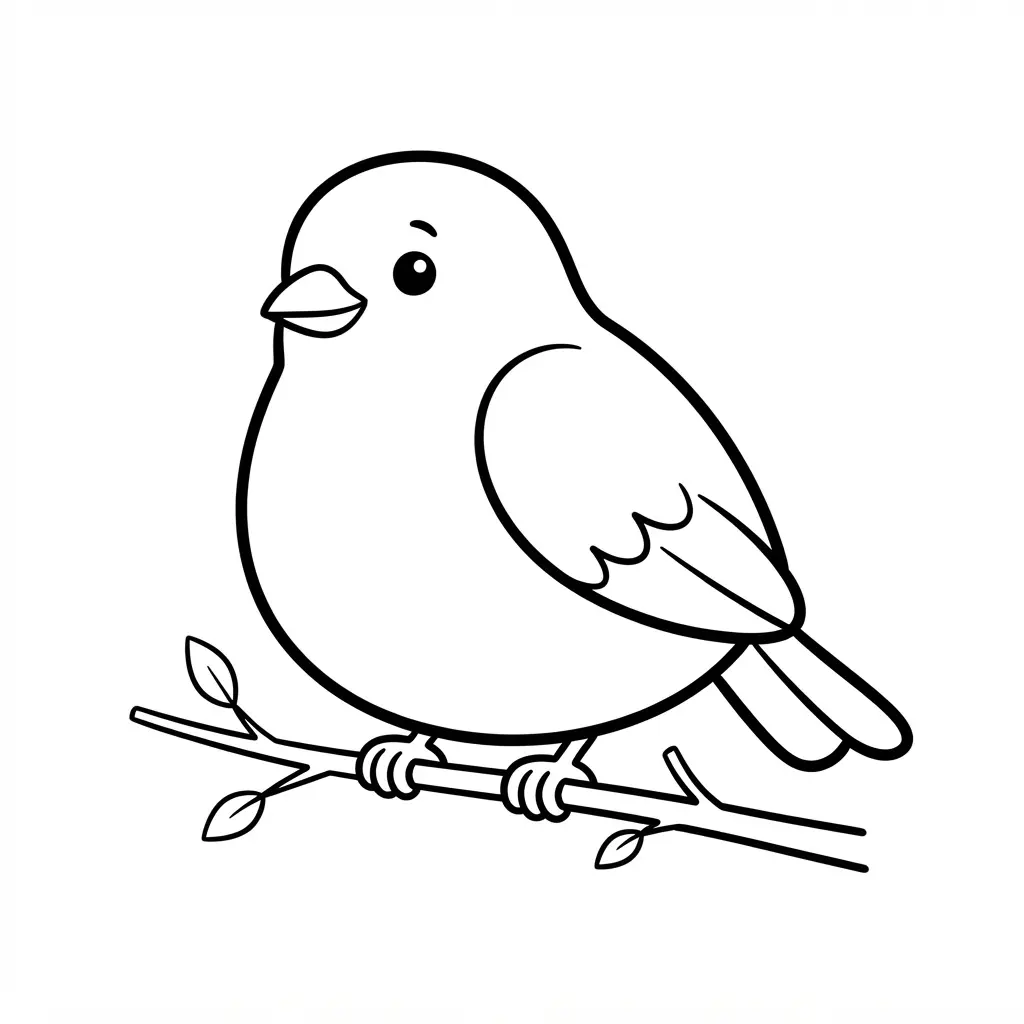 Garden sparrow standing on a thin twig in simple black-and-white line art with open spaces for coloring.