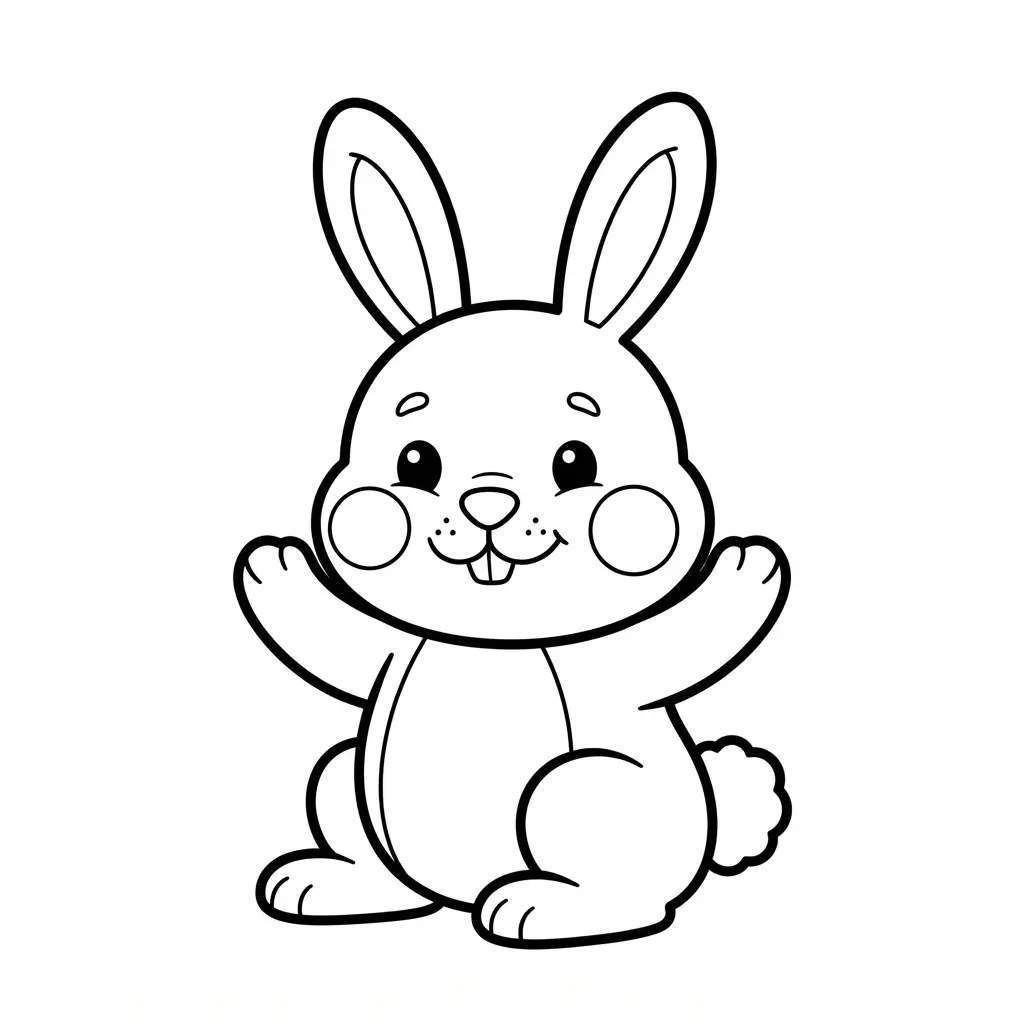 Smiling baby bunny with round cheeks and bold black outlines on a clean printable coloring page.
