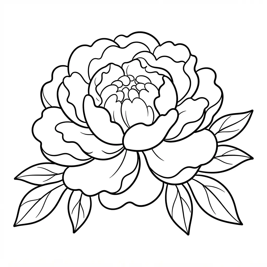 Detailed peony bloom sketch sheet with overlapping petals, curved edges, and clear spaces for flower coloring pages.